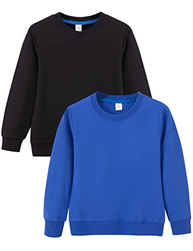 Kiench Boys' Crewneck Sweatshirt Cotton Pullover Shirts Plain 2-Pack