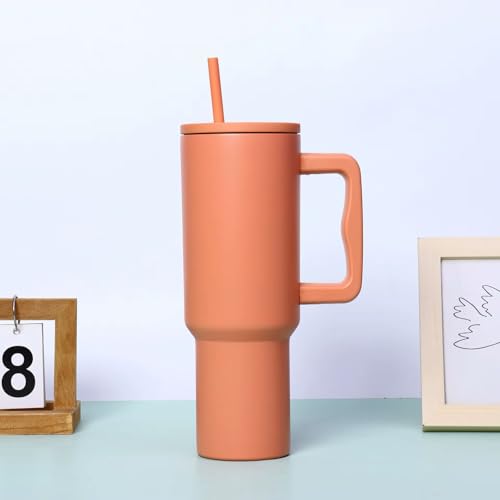 Image of Stainless Steel 1200 ml Vacuum Tumbler with Lid & Straw - Double‑Wall Insulated Cup for Travel, Gym & Office - Keeps Beverages Hot or Cold - 1.2 L Capacity (Orange)