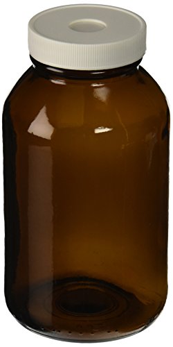 JG Finneran 9-150-3 Amber Borosilicate Glass Wide Mouth Precleaned and Certified Packer with Open Top White Polypropylene Closure, 53-400mm Cap Size, 500cc Capacity (Pack of 12)