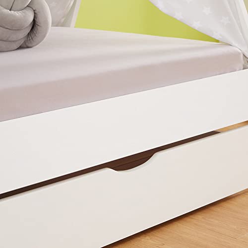 Homestyle4u 1990, tipi-bed, kinderbed, 90 x 200 cm, huisbed, wit, 2 laden, tienerbed, tent, sterren, hout grenen - Afbeelding 7