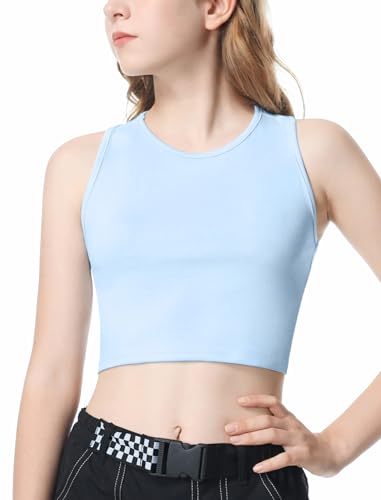 Image of EXARUS Girls Crop Tank Top Dance Hip Hop Outfits Cheer Cropped Top | Kids Tween Youth Summer Athletic Dance Convention Fitted Gymnastics Sleeveless Clothes