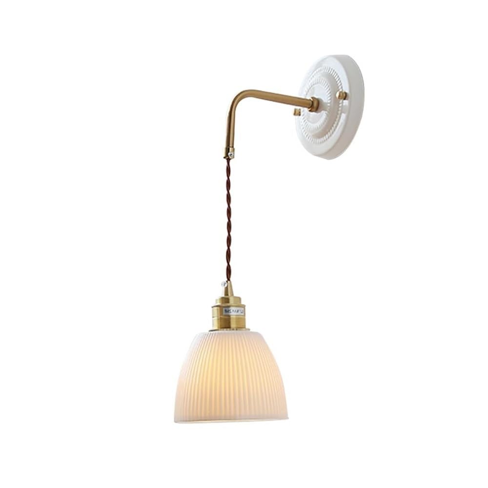 HXYSXHJUO Ceramic Wall Lamp Stripe Lampshade Sconce White Lighting Indoor Lantern for Bedroom Bedside Living Room Study Corridor Entryway Restaurant Mounted Lamp(B)