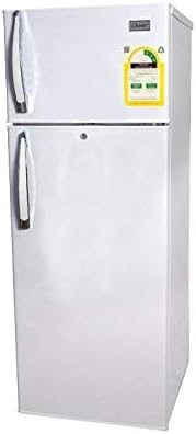 Side view of the Dansat DFD200HR Refrigerator, showing its depth and the placement of the two doors.