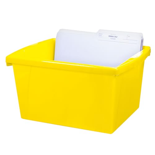 Image of Storex 4 Gallon Storage Bin with Lid - Plastic Classroom Organizer for Books and Supplies, Yellow, 1-Pack (61410A06C)