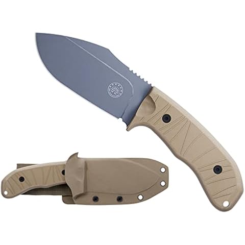 Off-Grid Knives - Alpha-Dog Coyote, Heavy Duty Fixed Blade Knife, 5mm Thick CRYO D2 Blade Steel, Full Tang, G10 Scales & XL Handle (Coyote) Cover
