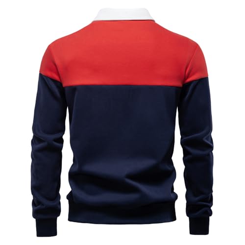 Mens Preppy Sweatshirt Color Block Casual Long Sleeve Slim Fit Pullover Autumn Sweatshirts For Men With Collar2