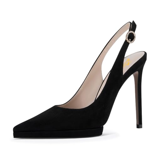 Zszszsu Women's Sexy Pointed Toe Slingback High Heels Elegant Stiletto Platform Pumps Rhinestone Buckled Strap Dress Formal Party Office Shoes Size 4-16 US