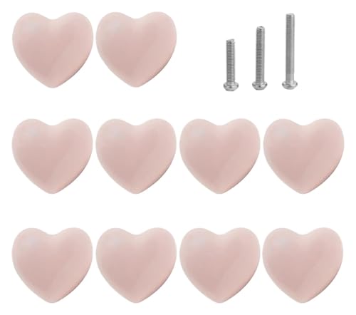 セラミック引き出しノブ ハート型 キャビネット ドレッサー 取っ手 3サイズネジ付き キッチン家具 クローゼット 食器棚用(10PCS)