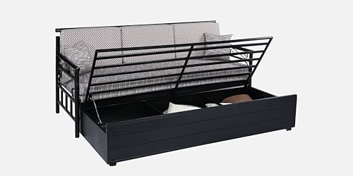 Image of 3 Seater Metal Sofa Cum Bed with Hydraulic Storage | King Size Sofa Cuma Bed | 3 Seater Sofa Set, Metal Sofa Set for Living Room (Multi Grey & Black, King Size (76 x 72))