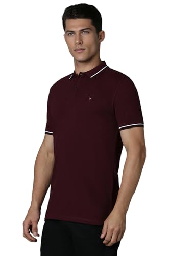 Louis Philippe Men's Slim Fit Textured Collar and Cuff Solid Pique Half Sleeve Polo T-Shirt with Stretch