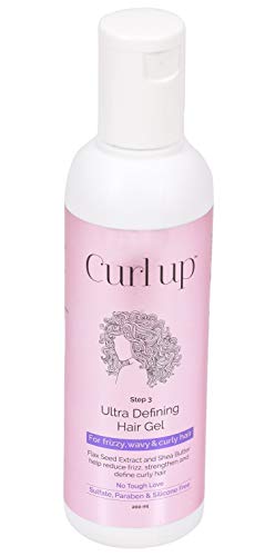 Curl Up Ultra Defining Hair Gel | Strong Hold Flaxseed Hair Gel | For Dry Frizzy, Wavy & Curly Hair | Sulphate Paraben & Silicone Free 200ml