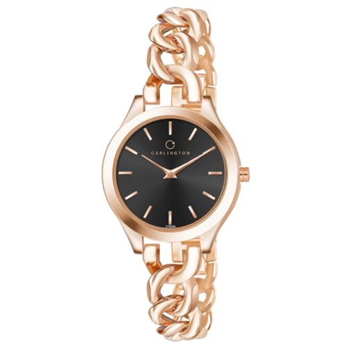 Carlington Iconic Analog Watches for Women with Premium Stainless Steel Link Chain Strap – CT 2036