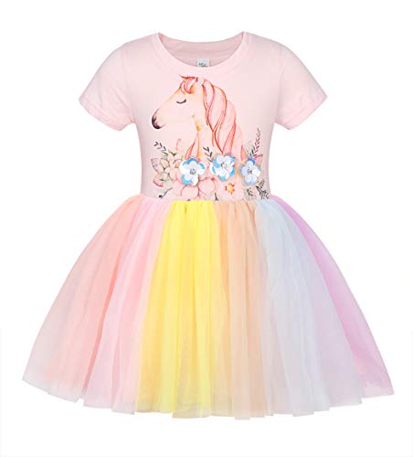 Eledobby Vestido de Princesa Meninas Unicórnio Saia Cor Net Gaze Tutu Saia Vestido de Manga Curta co