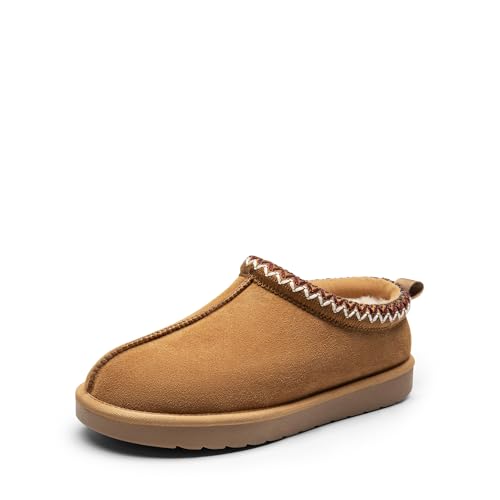 DREAM PAIRS Women's Fuzzy Cozy Slippers Genuine Suede Indoor Outdoor Fluffy Home Comfy Winter Slip On Cute Warm Memory Foam Furry Shoes FuzzyEasy,Size 6,Chestnut,SDSL2412W