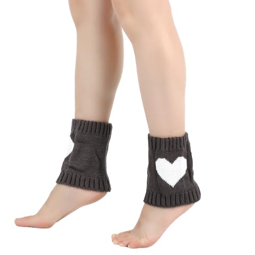 Womens Knit Short Boot Socks Leg Warmers Kawaii Boot Socks Winter Ankle Sock Heart-Shaped Short Boot Sock, Dark Grey