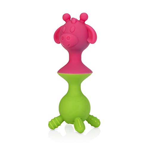 Nuby Silly Giraffe Interactive Suction Toys with Built-in Rattle, Pink/Green, 2 Count
