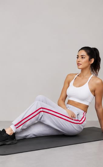 Image of London Hills Women's Regular Fit Mid Rise Cotton Blend Joggers Track Pants Striped Track Pants