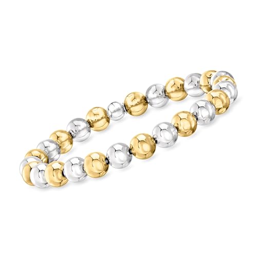 Ross-Simons Italian 8mm Sterling Silver and 18kt Gold Over Sterling Bead Stretch Bracelet