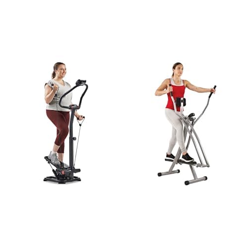 Sunny Health & Fitness Elliptical Cross Trainer w/LCD Monitor, Air Walker Exercise Machines + 2-in-1 Power Stepper with Resistant Bands & Handlebar, Low-Impact, Height Adjustable, 150 KG Max