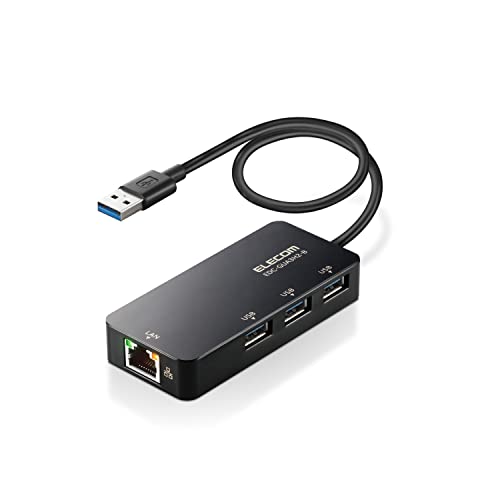 Elecom EDC-GUA3H2-B Wired LAN Adapter, USB 3.0, USB-A, USB to RJ45 Converter Adapter, Gigabit USB Hub (USB-A x 3 Ports), Compatible with Windows 11/10/8.1, MacOS 12/11/10.15, Black