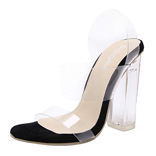 High HeelSunnywill Sale Women Summer PVC High-Heeled Peep Toe Sandals Party Shoes Ladies Casual Practical T-Bar Sandals Best Gift for Womens Black