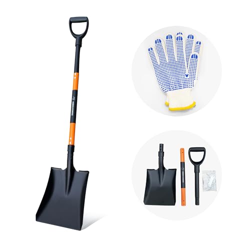 FARMHOLYCOWKING Heavy Duty Steel Flat ShovelSquare Head Shovel with Detachable D-Handle and Anti-Slip Grip 47 Inch Flat Shovel for Landscaping Square Shovel for Gardening Transfer Shovel