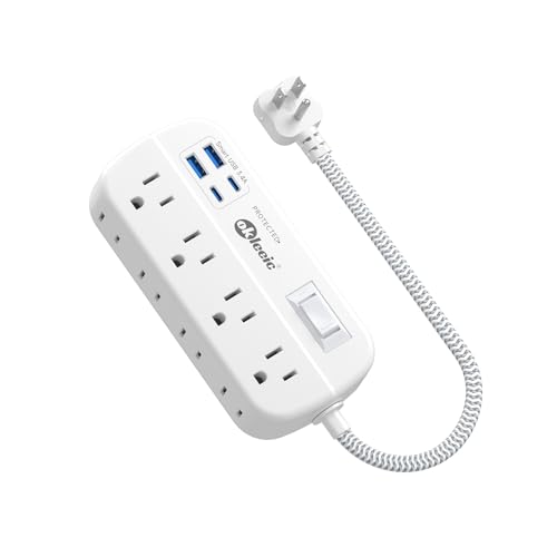 Short Extension Cord 1 ft - Flat Plug Power Strip Surge Protetor with 8 Outlets 4 USB (5V/3.4A 17W) Charging Ports, Multi Plug Wall Outlet Splitter for Home Bedroom Hotel Office Desktop Accessories