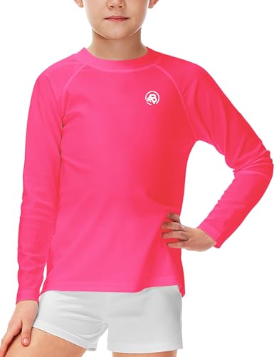Image of AOBUTE Unisex Kids Rash Guard Long Sleeve SPF 50+ Sun Shirt UV Protection Swim Shirts 3-12 Years