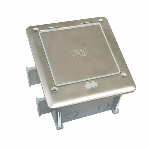 Image of MX IP66 Watertight Floor Box - 3-Module Concrete Floor Pop-Up with Stainless Steel Plate, Slide Push Button, 45 Series Modules, Silver