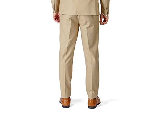 Slim Fit Mens Beige Dress Pants Formal Slacks Flat Front No Pleats3