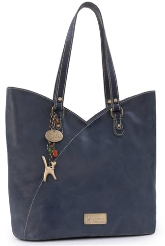 Imagen de Catwalk Collection Handbags Tote Bag Grande de Piel Envejecida Bolso de Hombro Tulipán Mujer Bolso de Mano de Trabajo Abigail Azul