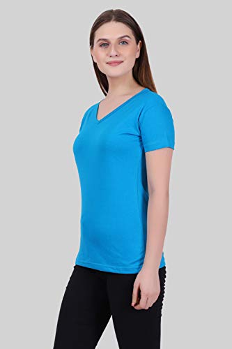Image of FLEXIMAA Women's Cotton Plain V Neck Half Sleeve T-Shirt