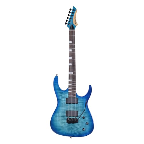 Leo Jaymz Electric Guitar Tempest Series - Mahogany Body and Maple Veener,Maple Neck and Rosewood Fingerboard,Alnico V active Pickups,Wilkinson 2-point Temolo Bridge (Blue Flame)