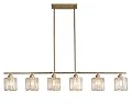 6 Lights Kitchen Island Lighting Linear Farmhouse Chandelier Modern Pendant Light Fixture Industrial Hanging Lighting with Glass Shades Gold for Barn Living Dining Room Hallway