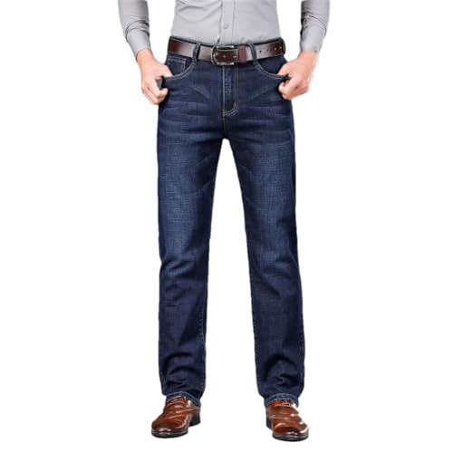 Men's Fitted Straight Stretch Denim Jeans Classic Style Youth Business Casual Trousers