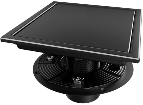 Elefloom Shower Drain with Base, Black Square Shower Drain 6 inch with 2 in 1 Tile-Insert Cover, Professional Brushed AISI 304 Stainless Steel Black Shower Drain with Hair Strainer