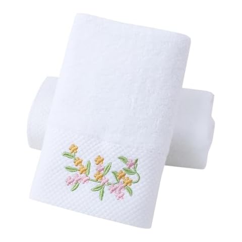 Pidada Hand Towels Set of 2 Embroidered Floral Pattern 100% Cotton Absorbent Soft Decorative Towel for Bathroom (White Pattern 2) Cover