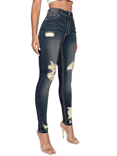 Image of KUNMI Women's Ripped Skinny Jeans Distressed Stretchy Denim Pants