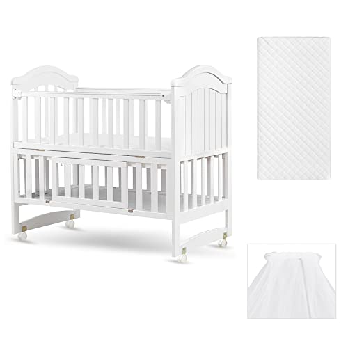 Image of HARPPA Portable Mini Crib 6-in-1 Convertible (Mattress + Mosquito Net Included), Baby Bassinet Bedside Sleeper Bed Fits for Newborn Infants to Toddlers, White