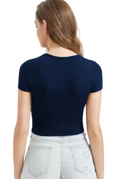 Image of Womens Round Neck Casual Solid Crop Top