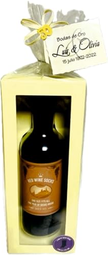 Regalos 25 50 60 Aniversario de Boda para Hombres Invitados, Calcetines con forma de botella de vino Detalles Originales PERSONALIZADOS (pack 6 pares)