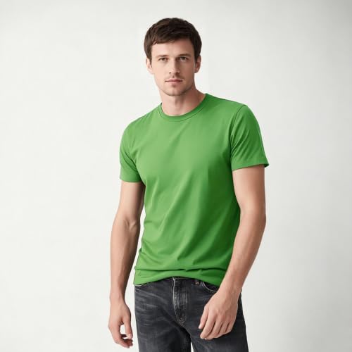 Image of ORJ 2 Pack Men t Shirts Crew Neck Short Sleeve Men's Undershirt Plain Polyester tee Bulk Stretch Soft Tees