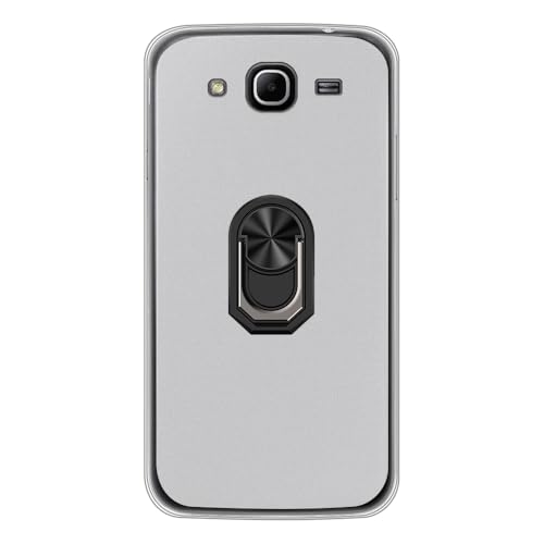 UOGNADGD Flexible Case + Ring Holder Compatible with Samsung Galaxy Mega 5.8 I9150 Phone Shockproof Cover & Magnetic Mecha Style Finger Grip Kickstand (White+BlackRing)