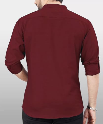 Image of DEEMOON Men's Regular Fit Solid Sprad Collar Casual Shirt with a Trendy Mandarin Collar Crafted from a Premium Cotton Blend