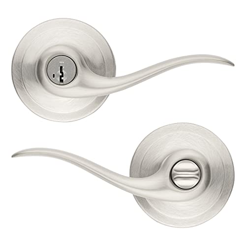 Kwikset Tustin Entry Door Handle with Lock and Key, Secure Keyed Reversible Lever Exterior, For Front Entrance and Bedrooms, Satin Nickel, Pick Resistant Smartkey Rekey Security and Microban - image 2