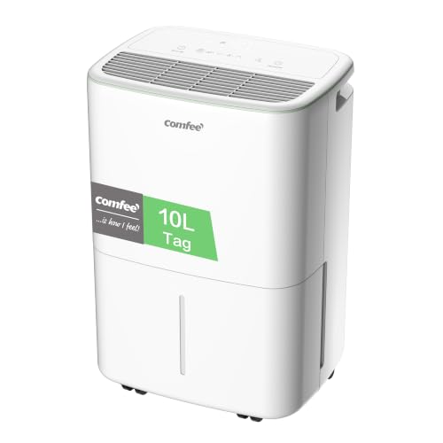 COMFEE Luftentfeuchter 10 Liter/Tag, geeignet für Räume von ca. 40 Kubikmetern (16 Quadratmetern), automatische Abtauung, Kindersicherung...