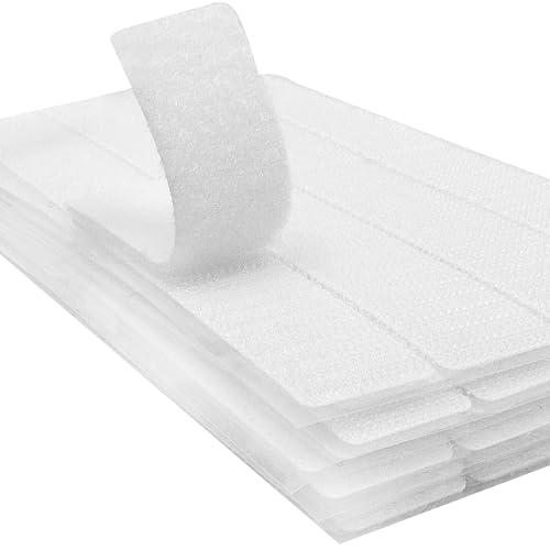 Image of ECOHomes (1x4 Inch, 40 Sets) Strips with Adhesive for Fabric, White | No Sew, Stick On for Fabric, Sticky Back for Clothes, Curtains, Heavy Duty, Double Sided Hook and Loop Hem Tape Fasteners