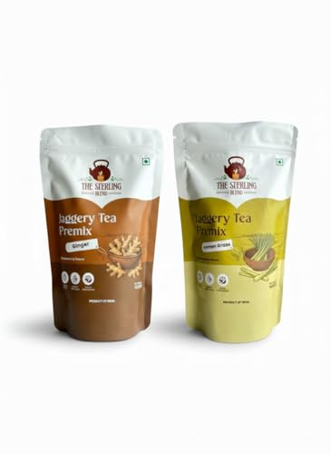 Image of The Sterling Blend Jaggery Tea Premix Powder - Ginger & Lemongrass Flavour| Naturally Sweetened with Jaggery | No Refined Sugar | Smooth, Balanced Chai for Slow Mornings, Work Breaks & Urban Chai Rituals | Combo Pack of 2