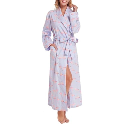 Lavenderi Women’s 100% Cotton Long Kimono Lounge Bathrobe Robe, Ladies Loungewear for Spa