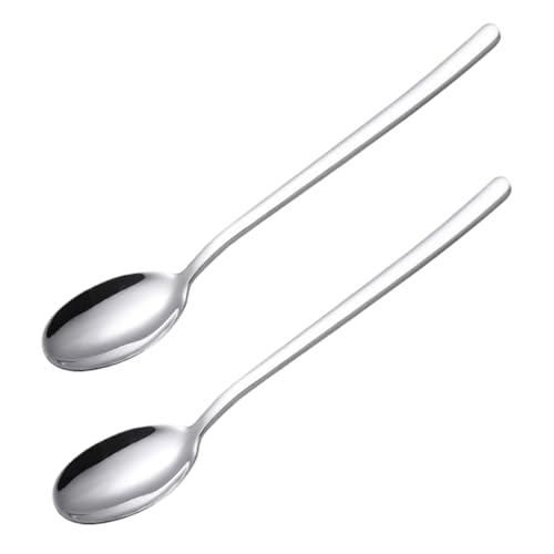 2 x Long Handled Teaspoons Spoons Latte Coffee18/10 Polished Stainless Steel Set of Tea Spoon Cutlery for Ice Cream Sundae Handle